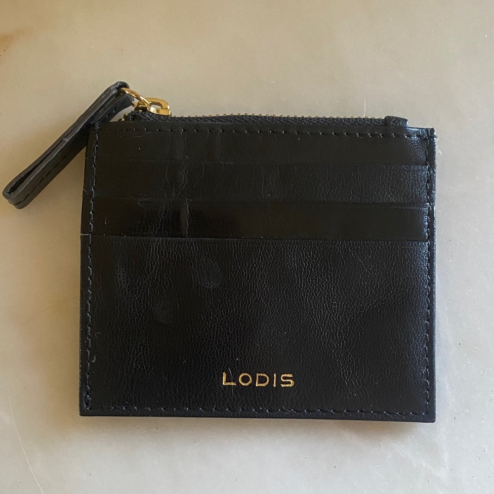 Lodis Black Leather Zip top  6 Card Wallet 4 x 3